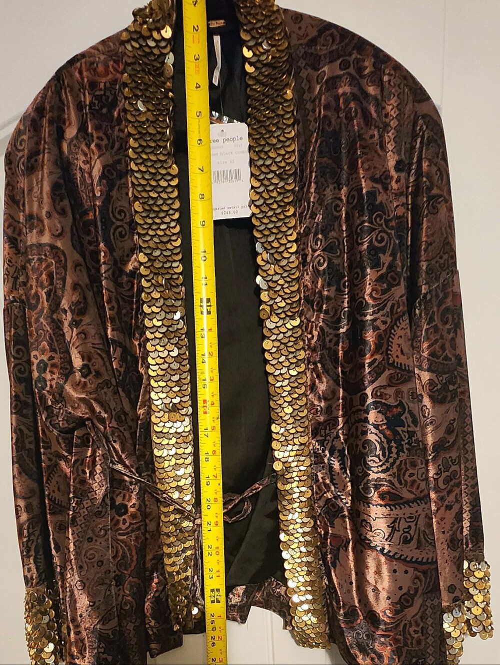 NWT🌹 Free People Layla Gold Embellished Velvet Silky Wrap Kimono Jacket, XS - Picture 13 of 13